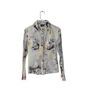 Just Cavalli Womens Floral Button-Up Shirt In Multicolor Medium Made In Italy Co